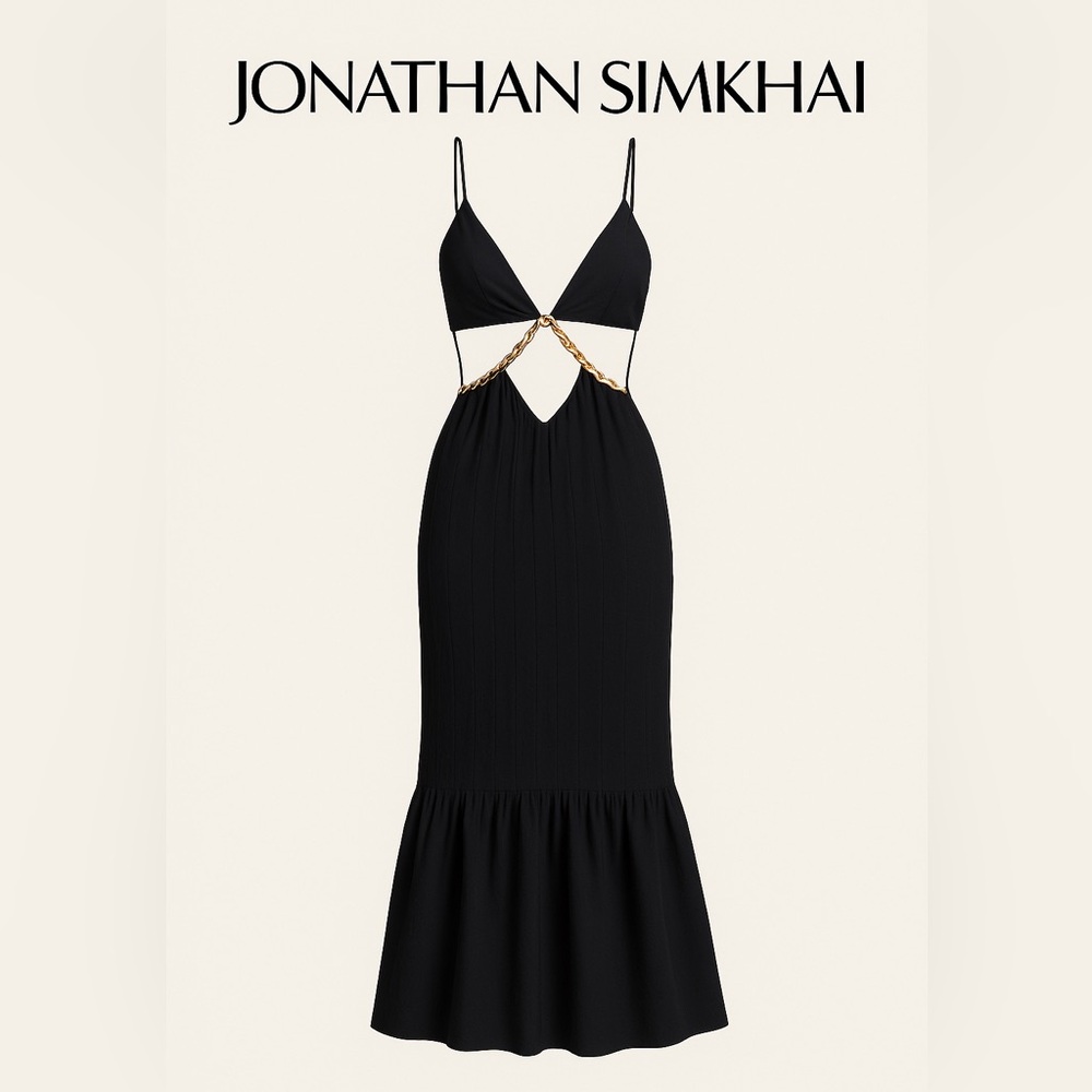 JONATHAN SIMKHAI
Ayla Cut Out Chain Maxi Dress Black size 8 NWT
